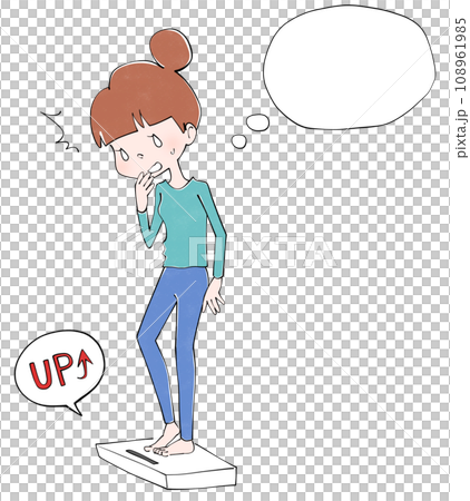 震驚的女人，騎著體重秤的插圖 108961985