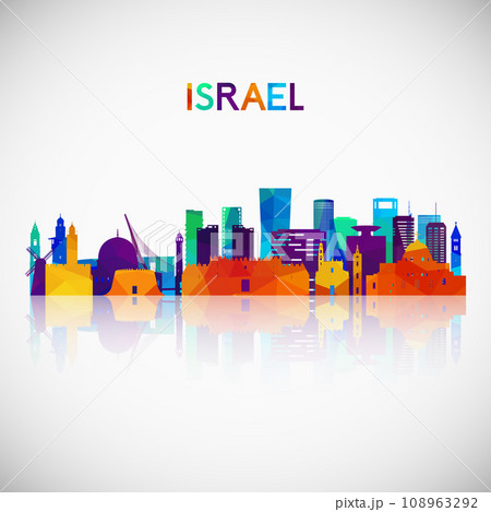 Israel skyline silhouette in colorful geometric style.  108963292