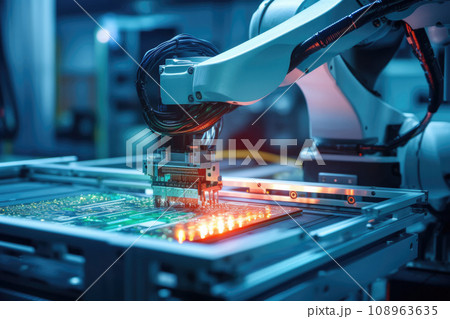 Automatic assembly line for electronics production. Generative AI 108963635