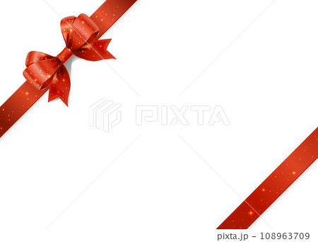 きらきら輝くサテンのリボン（斜め・赤） 108963709