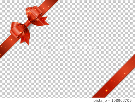 きらきら輝くサテンのリボン（斜め・赤） 108963709