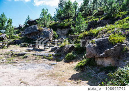 The viewpoint of Junceda, at an altitude of 915 meters, where entire valley of the Geres river can be seen, mountains on the background 108963741