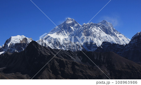 Majestic Mount Everest and Nuptse seen from near Renjo Pass, Nepal. 108963986