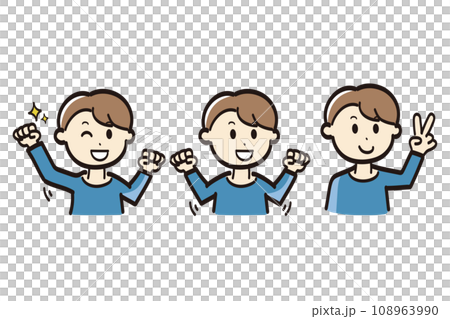 Pop illustration set of various pose variations of young men 108963990