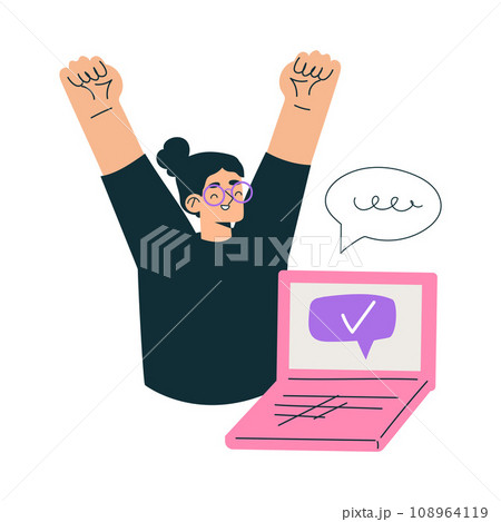 Education with Woman Character Cheering with Raised Hands Have Success in Learning and Study Vector Illustration Education with Woman Character Cheering with Raised Hands Have Success in Learning and Study Vector Illustration 108964119