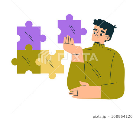 Education with Man Character with Jigsaw Puzzle Piece Learning and Study Vector Illustration Education with Man Character with Jigsaw Puzzle Piece Learning and Study Vector Illustration 108964120