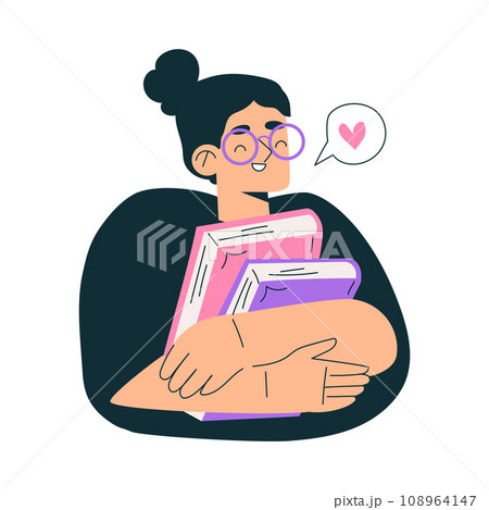 Education with Woman Character Hold Pile of Books Learning and Study Vector Illustration 108964147