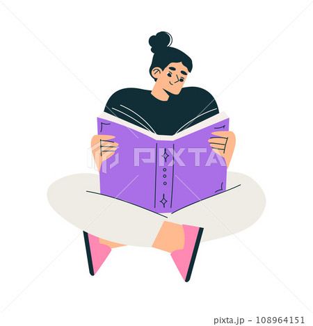 Education with Woman Character Sit and Read Book Learning and Study Vector Illustration 108964151