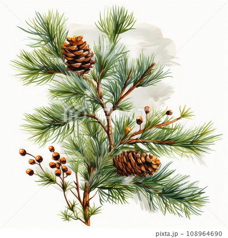Christmas Fir twigs isolated on white background. Xmas decoration Christmas Fir twigs isolated on white background. Xmas decoration 108964690