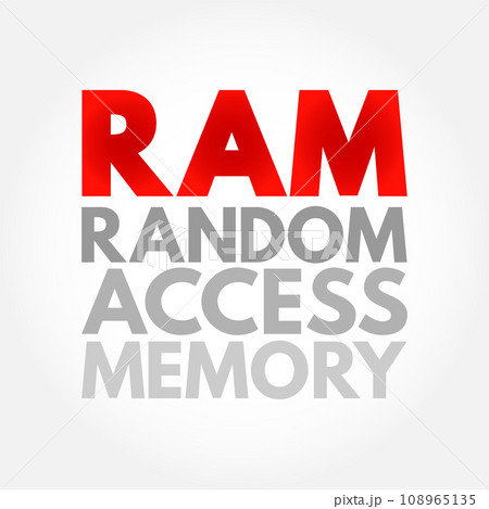 RAM Random Access Memory - form of computer memory that can be read and changed in any order, acronym text concept background RAM Random Access Memory - form of computer memory that can be read and changed in any order, acronym text concept background 108965135