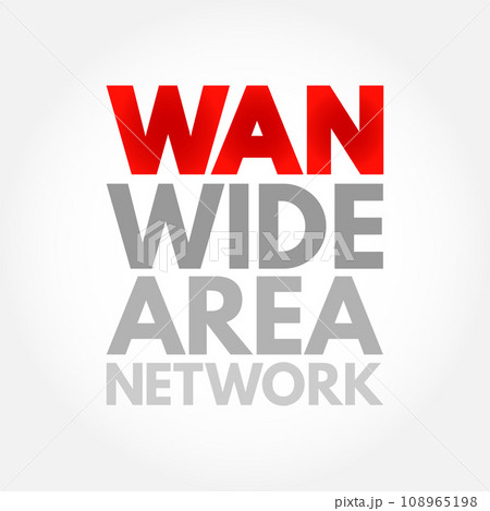 WAN - Wide Area Network is a telecommunications network that extends over a large geographic area, acronym text concept background 108965198