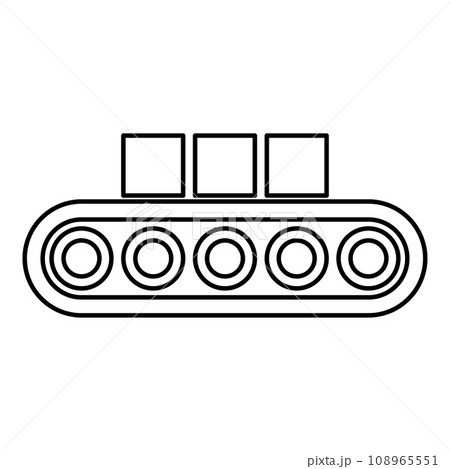 Conveyor belt airport tape baggage passengers luggage box production line automated manufacturing contour outline line icon black color vector illustration image thin flat style 108965551