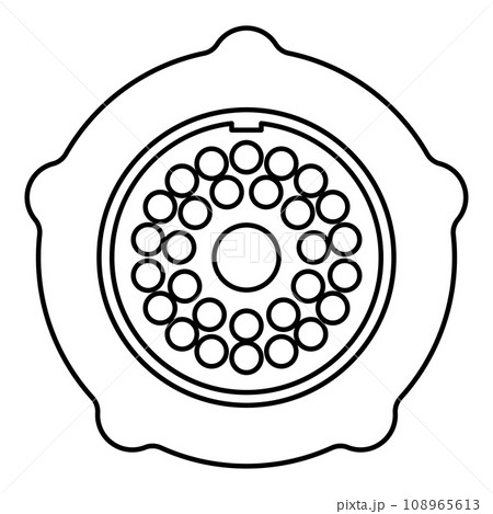Grate for meat grinder plate mincer device for growing shallow of meat lattice with nut screw female screw pawl stop latch holder contour outline line icon black color vector illustration image thin Grate for meat grinder plate mincer device for growing shallow of meat lattice with nut screw female screw pawl stop latch holder contour outline line icon black color vector illustration image thin 108965613