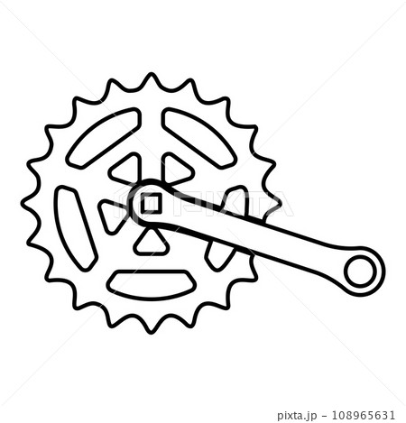 Crankset cogwheel sprocket crank length with gear for bicycle cassette system bike contour outline line icon black color vector illustration image thin flat style 108965631