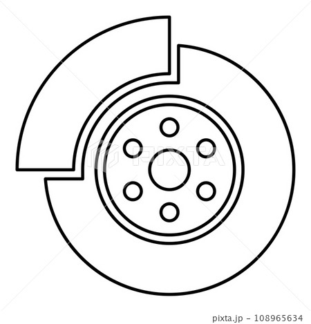 Car brake disk part gear system contour outline line icon black color vector illustration image thin flat style Car brake disk part gear system contour outline line icon black color vector illustration image thin flat style 108965634
