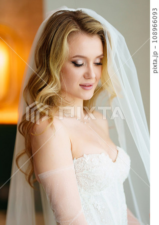 a beautiful, delicate and sexy blonde bride in a veil. Wedding services. 108966093
