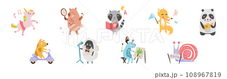 Cute Animal Character Engaged in Different Activities Vector Set 108967819