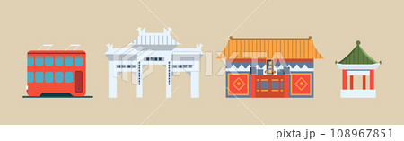 China Country Famous Landmark and Building Vector Set 108967851