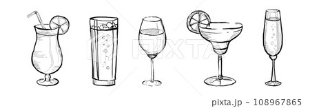 Different Drink and Beverage Hand Drawn Sketch Vector Set. 108967865