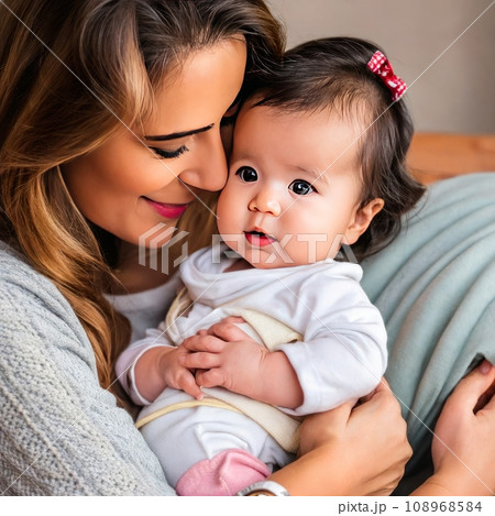 Gentle cute mom with baby.  108968584