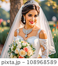 Beautiful dark-skinned dark-haired bride with tiara.  108968589