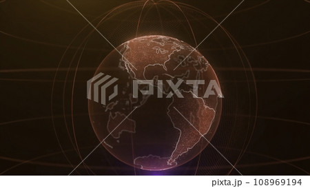 Pixel planet Earth animation. Animation of space with digital exploding Earth, Abstract world map background. Rotating globe, shining continents with accented edges 108969194