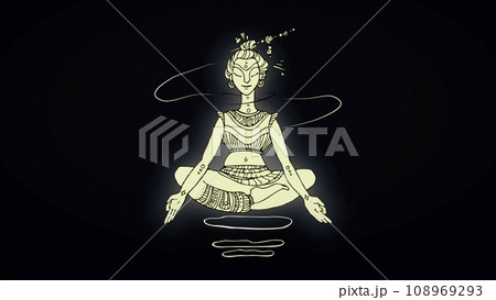 White animated picture of yogi on a dark background in the lotus position. Meditation and relax. 108969293