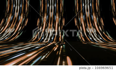 Curved paths with neon lines in stream. Animation. High-speed neon tracks in cyberspace. Bright neon slides with fast-moving lines on black background Curved paths with neon lines in stream. Animation. High-speed neon tracks in cyberspace. Bright neon slides with fast-moving lines on black background 108969651
