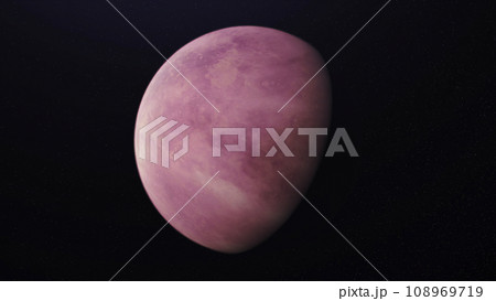 Abstract animation of unknown pink planet rotating in outer space. Animation. Abstract pink planet orbiting in space with evolving atmosphere and stars 108969719