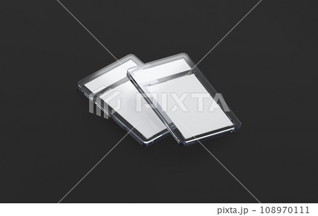 Blank transparent plastic trading card mockup, side view 108970111