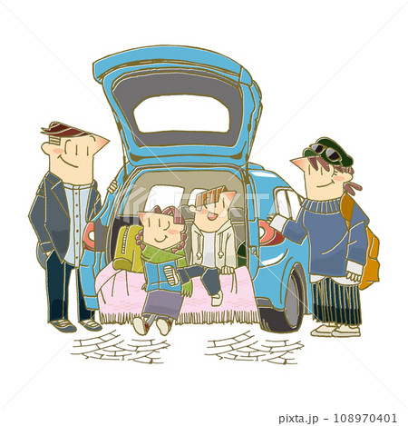 ドライブ旅行に出かける家族のイラスト 108970401