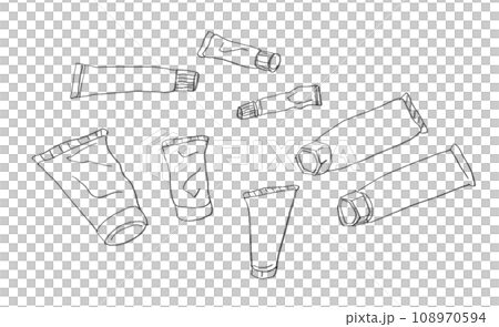 チューブ容器：鉛筆で描いたドローイング 108970594