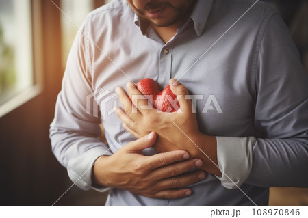 3D halogram of a heart against the background of a human silhouette, study of heart disease by AI, AI in the development of treatment for heart disease 3D halogram of a heart against the background of a human silhouette, study of heart disease by AI, AI in the development of treatment for heart disease 108970846