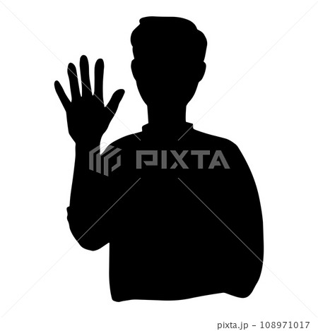 指で5の数字を示すちょっと待ってのジェスチャー男性のシルエットイラスト 108971017