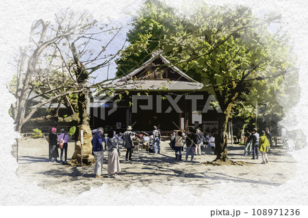 水彩画風　東京九段　靖国神社　能楽堂　東京都千代田区 108971236