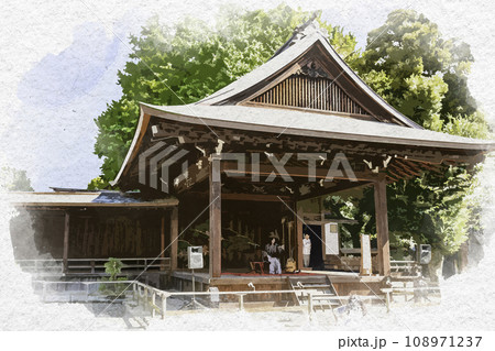 水彩画風 東京九段 靖国神社 能楽堂 東京都千代田区 水彩画風 東京九段 靖国神社 能楽堂 東京都千代田区 108971237