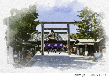 水彩画風　東京九段　靖国神社　拝殿　東京都千代田区 108971263