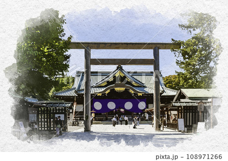 水彩画風　東京九段　靖国神社　拝殿　東京都千代田区 108971266