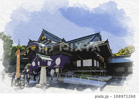 水彩画風　東京九段　靖国神社　拝殿　東京都千代田区 108971268