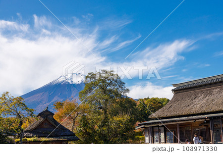 外国人観光客に大人気の忍野八海と富士山の秋の風景 108971330