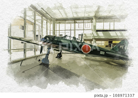水彩画風 東京九段 靖国神社 遊就館 零式艦上戦闘機 東京都千代田区 水彩画風 東京九段 靖国神社 遊就館 零式艦上戦闘機 東京都千代田区 108971337