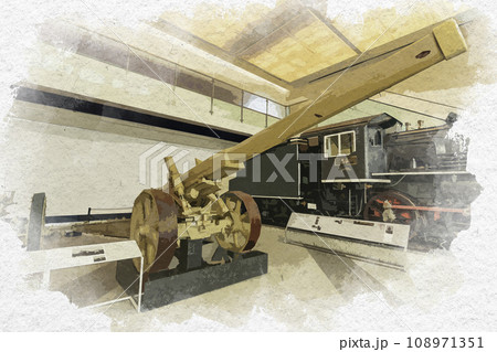 水彩画風　東京九段　靖国神社　遊就館　89式15糎加農砲　東京都千代田区 108971351