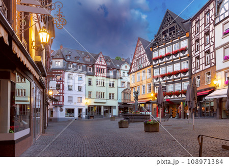 Facades of old traditional houses in the market square at dawn. Cochem. Germany. 108971384