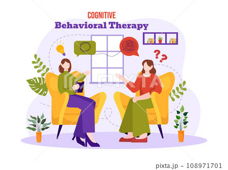 CBT or Cognitive Behavioural Therapy Vector Illustration with Person Manage their Problems Emotions, Depression or Mindset in Mental Health Background 108971701