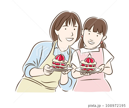 パンケーキを作る女の子とママ 108972195