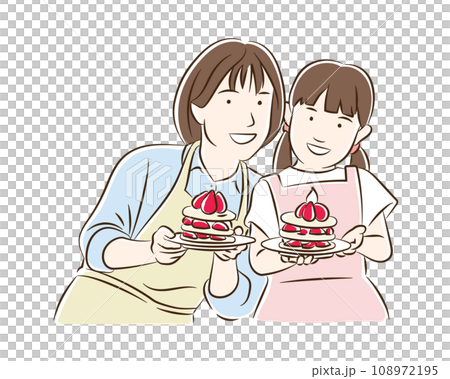 パンケーキを作る女の子とママ パンケーキを作る女の子とママ 108972195