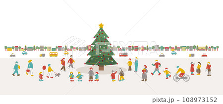 クリスマスツリーのある広場に集まる人々 108973152