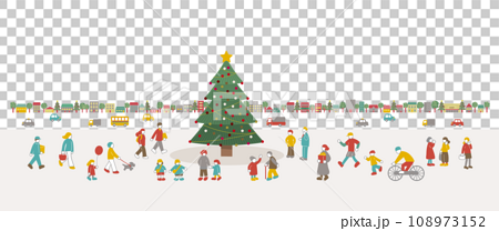 クリスマスツリーのある広場に集まる人々 108973152