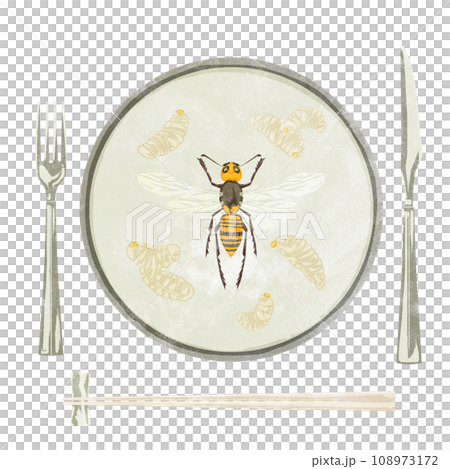 盤子上幼崽和蜜蜂的手繪水彩風格插圖 108973172