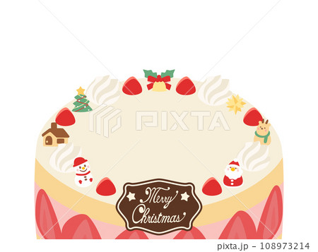 クリスマスケーキのフレーム2　横　白背景 108973214